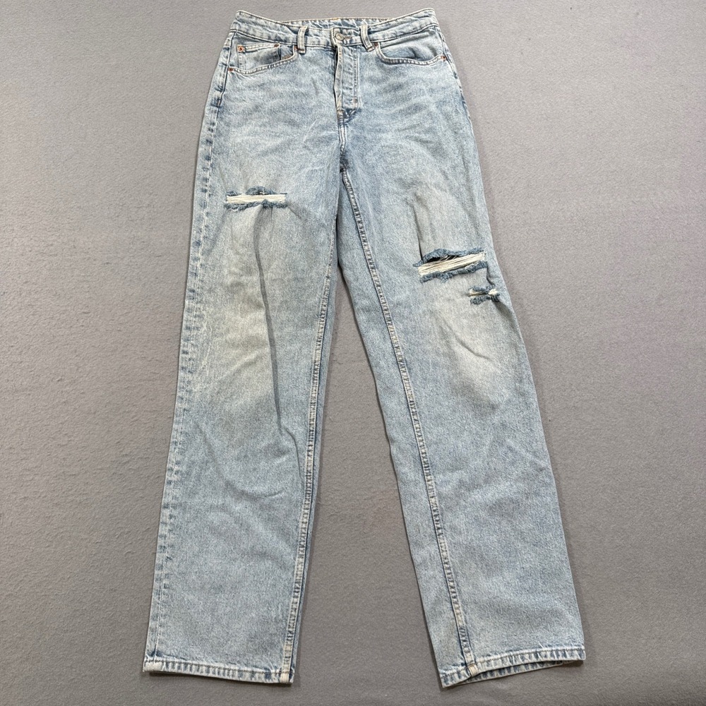 H&M Divided Jeans Women's 6 Blue Denim Light Wash Distressed High Rise Baggy Y2K